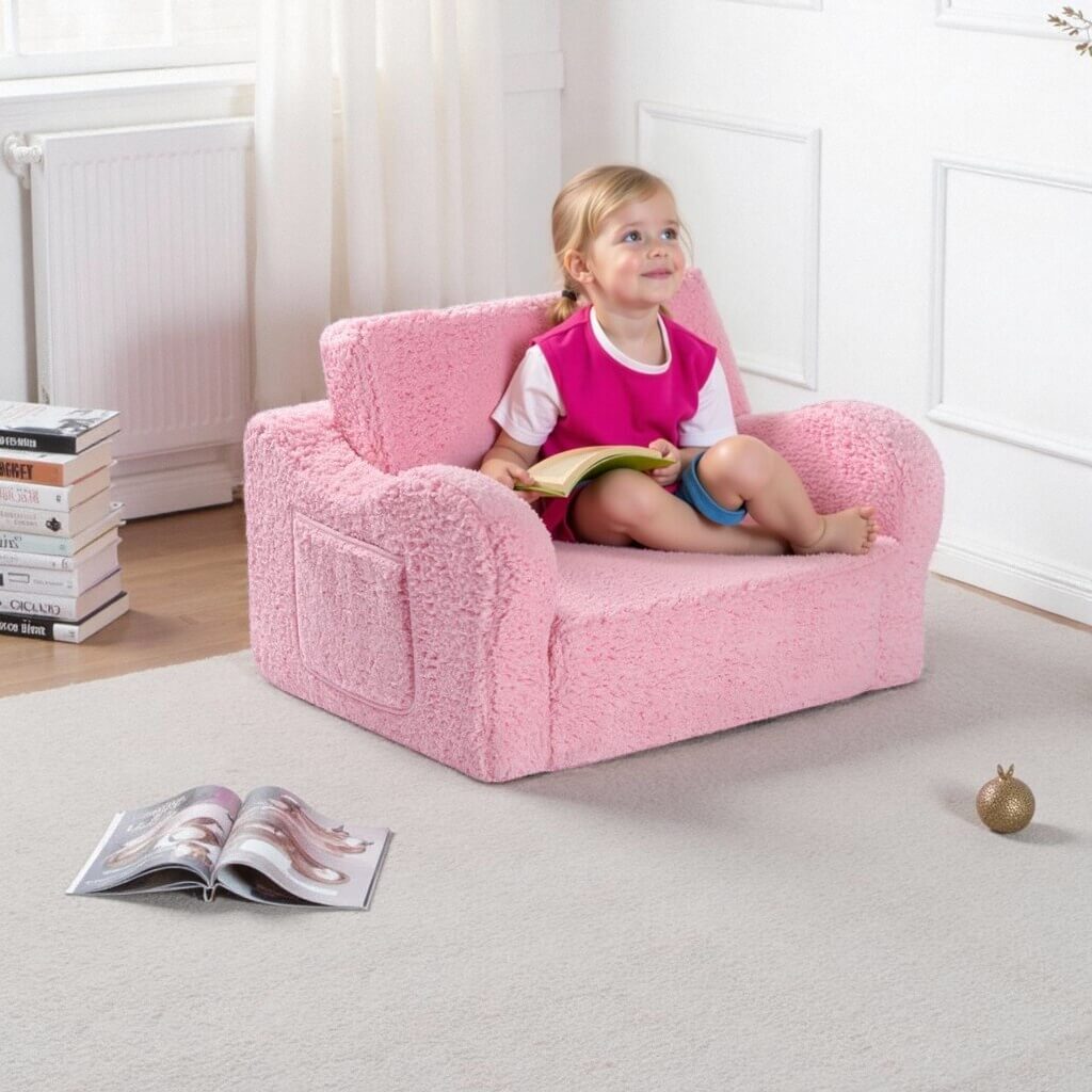 Kids Chairs for 2-in-1 Toddler Soft Sherpa Couch Fold Out Lounger