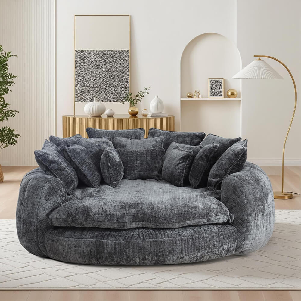 Oversized Upholstered Round Sofa Bed, Circle Chaise Lounge Chair Indoo ...