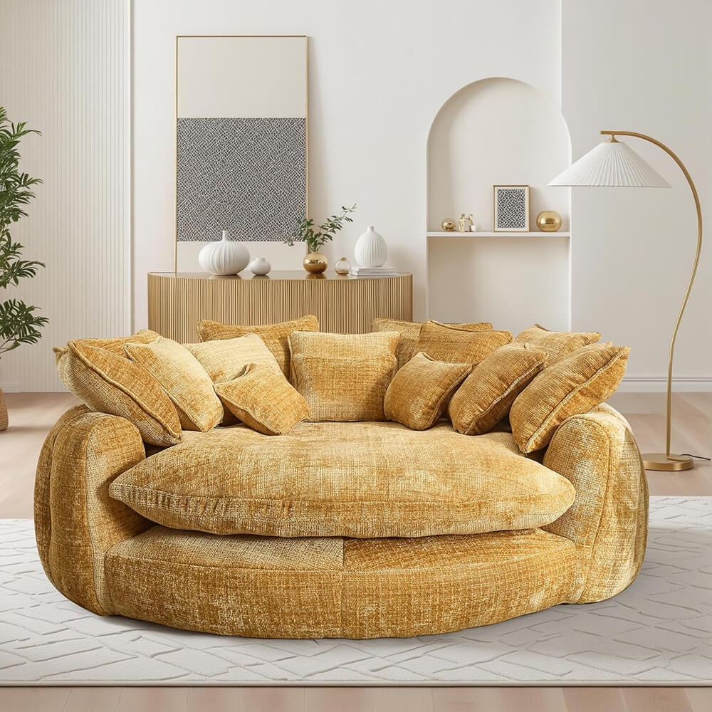 Corner Rounded Chaise Oversized Upholstered Round Sofa Bed, Circle Chaise Lounge Chair Indoo ...